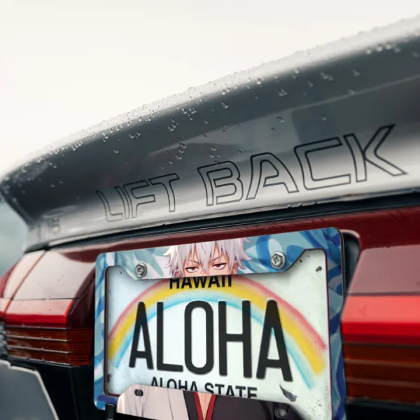 Gintoki Sakata v2 Yorozuya White Yaksha Demon Shiroyasha Samurai Yukata Anime Manga Printed Aluminum Composite Car License Plate Frame>