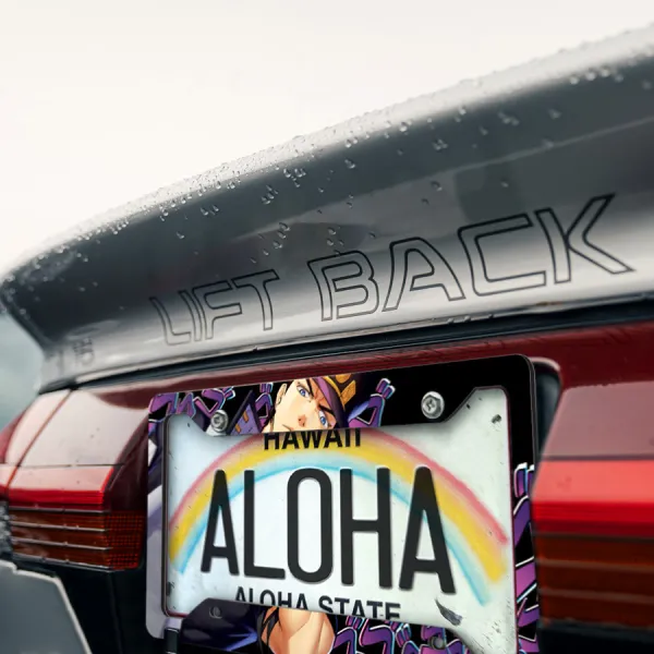 Jotaro Kujo v3 Stand Star Platinum Cap Golden Hand Symbol Chain Menacing Anime Manga Printed Aluminum Composite Car License Plate Frame>