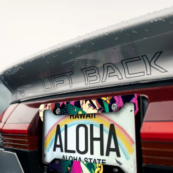 Jotaro Kujo v5 Stand Star Platinum Cap Golden Hand Symbol Chain Menacing Anime Manga Printed Aluminum Composite Car License Plate Frame>