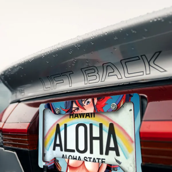 Ryuko Matoi v6 Three Star Goku Kamui Junketsu Senketsu Uniform Scissor Blades Nudist Beach Waifu Girl Anime Manga Printed Aluminum Composite Car License Plate Frame>