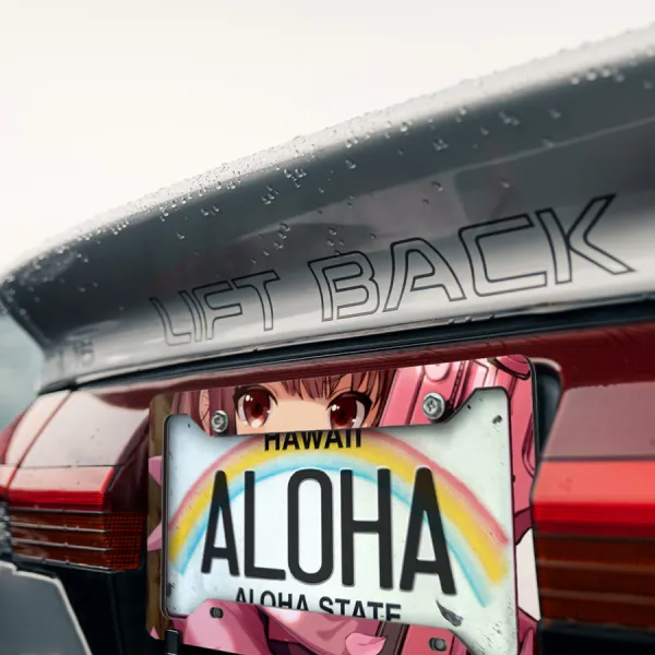 Kohiruimaki Karen v1 llenn Pink Sword Gun P90 Anime Manga Printed Aluminum Composite Car License Plate Frame>