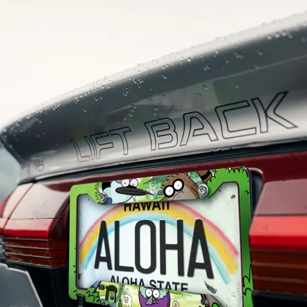 Mordecai Rigby V2 Cartoon Park Blue Jay Bird Raccoon Pops' House Space Tree Station Printed Aluminum Composite Car License Plate Frame>