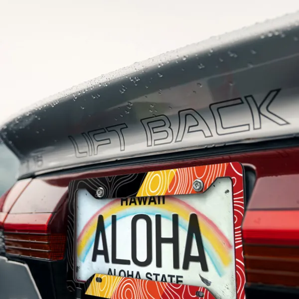 TEQ v2 Yellow Orange Red Stripes Mountain Topography Vintage Retro Classic Heritage Rising Sun Racing Development JDM Printed Aluminum Composite Car License Plate Frame>