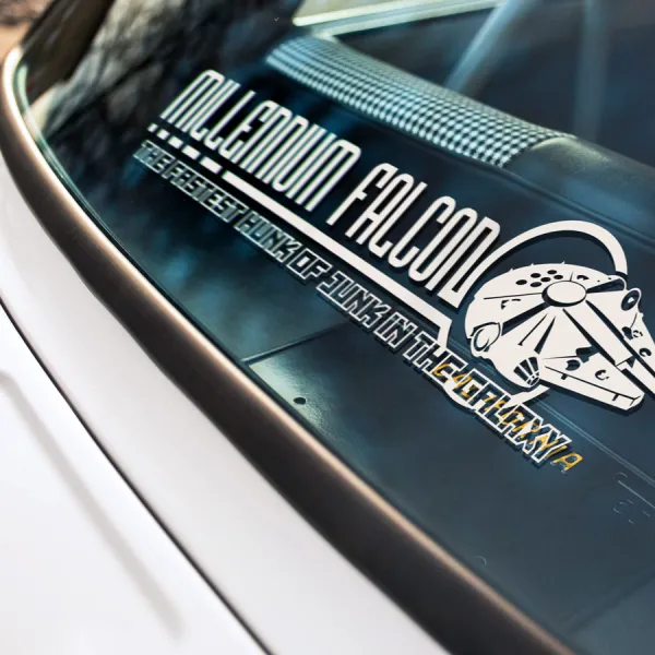 2x Pair Millennium Falcon Fastest Hunk Junk Galaxy YT-1300 Light Freighter Kessel Run Han Solo Chewbacca Rebel Alliance Starship Car Vinyl Sticker Decal>