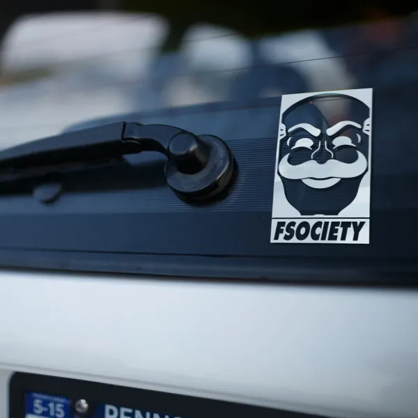 2x Pair Fsociety Obey Mask Anonymous Democracy Hacked Elliot Robot Car Vinyl Sticker Decal>