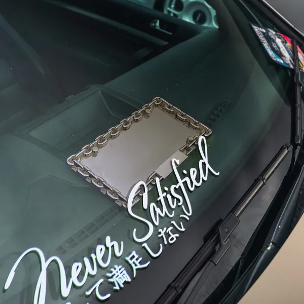 2x Pair Never Satisfied v1 Kanji Windshield Show Stance Nation JDM Royal Event Vinyl Sticker Decal>