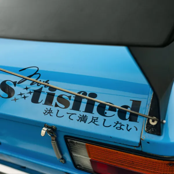 2x Pair Never Satisfied v2 Kanji Windshield Show Stance Nation JDM Royal Event Vinyl Sticker Decal>