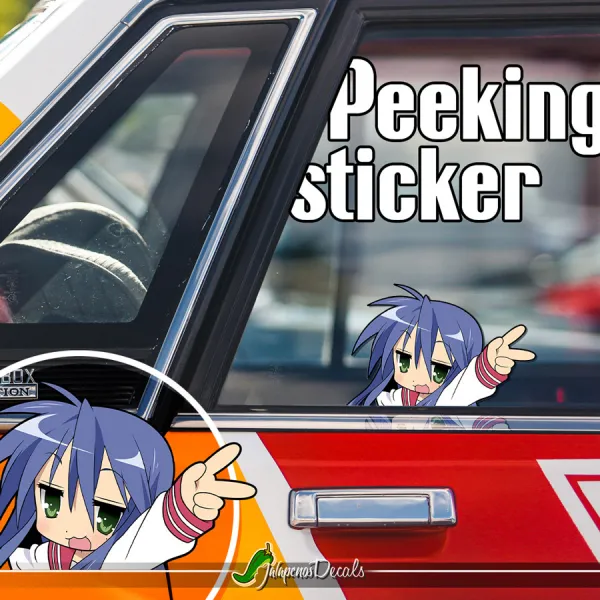 Peeking Konata Izumi Lucky Star V1 Sexy Hot Girl Funny JDM Racing Low Stance Anime Manga Car Vinyl Sticker Decal>