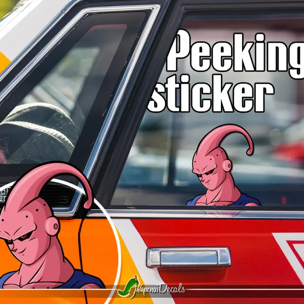 Peeking Majin Buu Innocent Kid Saiyan Dragon Z Super DBZ Funny JDM Racing Low Stance Anime Manga Car Vinyl Sticker Decal>