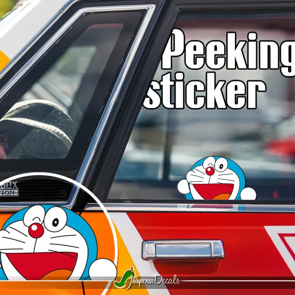 Peeking Funny Doraemon Cat JDM Racing Low Stance Anime Manga Car Vinyl Sticker Decal>