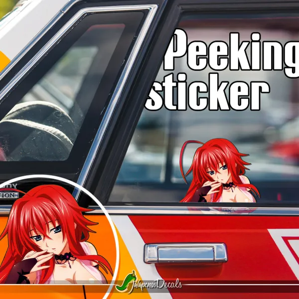 Peeking Rias Gremory v1 Lucifer Devil Kuoh Academy Crimson-Haired Ruin Princess Sexy Boobs Girl Anime Manga Car Vinyl Sticker Decal>