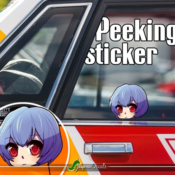 Peeking Rei Ayanami v2 Eva Unit 00 Angel NERV Anime Manga Funny JDM Racing Low Stance Anime Manga Car Vinyl Sticker Decal>
