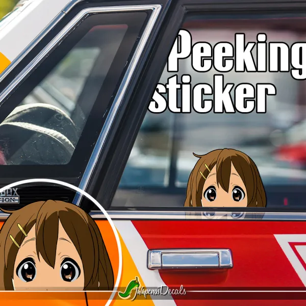 Peeking Yui Hirasawa K-On! V1 Sexy Hot Girl Funny Racing Low Stance Anime Manga Car Vinyl Sticker Decal>