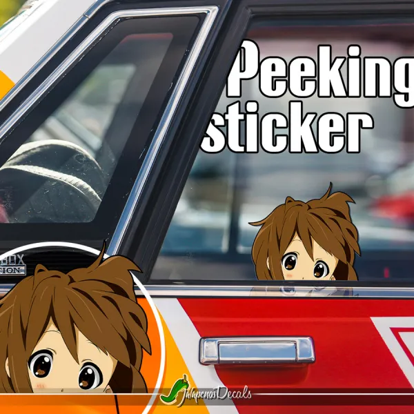 Peeking Yui Hirasawa K-On! V2 Sexy Hot Girl Funny Racing Low Stance Anime Manga Car Vinyl Sticker Decal>