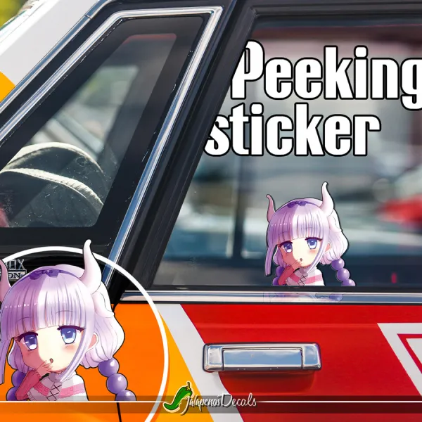 Peeking Kanna Kamui v1 Otaku Weeb JDM Cute Girl Anime Manga Car Vinyl Sticker Decal>