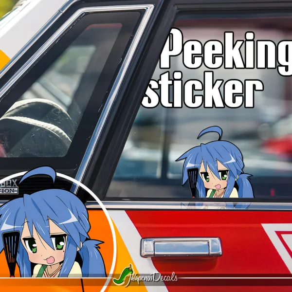 Peeking Konata Izumi Lucky Star V2 Sexy Hot Girl Funny JDM Racing Low Stance Anime Manga Car Vinyl Sticker Decal>