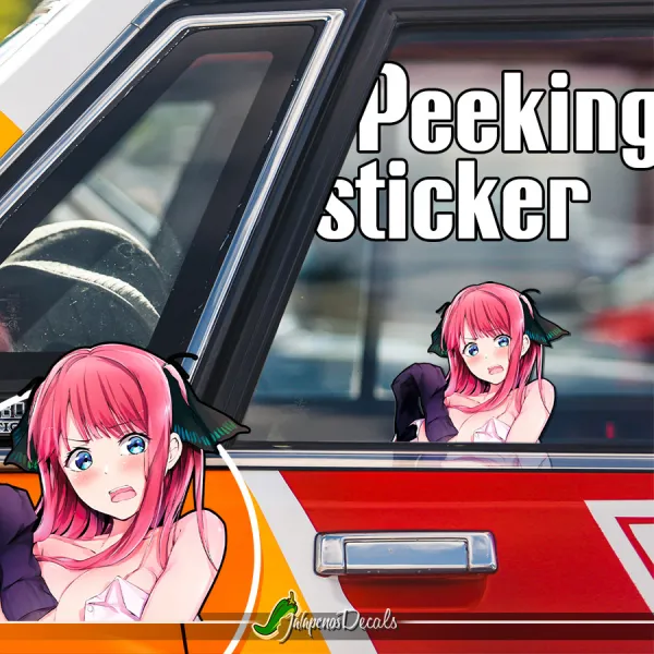 Peeking Nino Nakano v1 Bride Twin Butterfly Ribbons Quintuplets Fuutarou Uesugi Tsundere Sexy Girl Waifu Hot Boobs Anime Manga Car Vinyl Sticker Decal>
