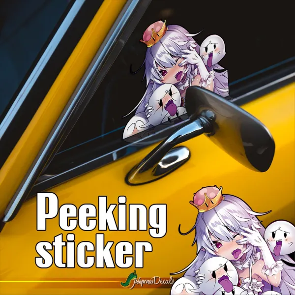 Peeking Princess King Boo v1 Crown Super Waifu Otaku Cute Girl Anime Manga Car Vinyl Sticker Decal>