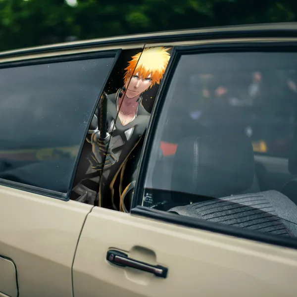Ichigo Kurosaki v4 Shinigami Hollow Soul Society Zangetsu Getsuga Tensho Manga Anime Printed Car Door B Pillar Vinyl Wrap Sticker>