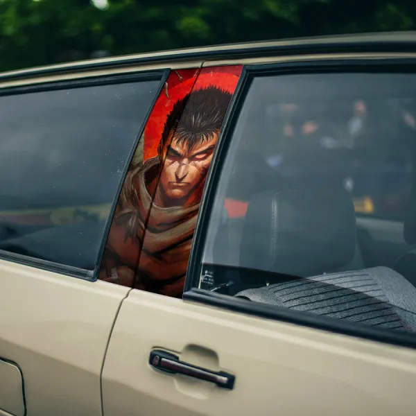 Guts v4 Black Swordsman Struggler Branded Band Falcon Armor Dragon Slayer Knight Griffith Crimson Behelit Sacrifice Anime Printed Car Door B Pillar Vinyl Wrap Sticker>