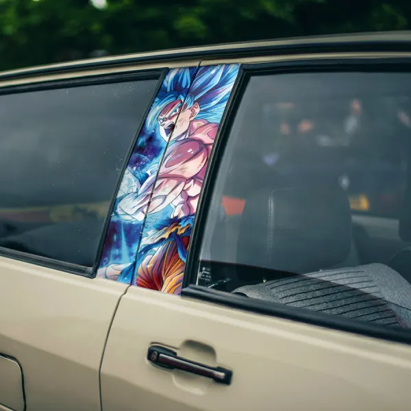 Son Goku Super Saiyan Blue v2 SSB God SSJB SSGSS Kaio-ken Ki Kakarot Aura Anime Manga Printed Car Door B Pillar Vinyl Wrap Sticker>
