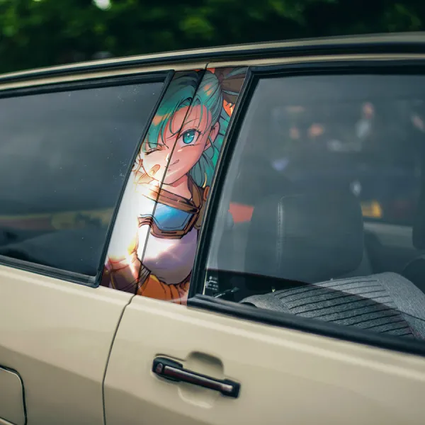 Bulma v1 Brief Engineer Wild Rider Suit NAX Goggles Patch Gun Capsule Corporation Z DBZ Anime Manga Printed Car Door B Pillar Vinyl Wrap Sticker>