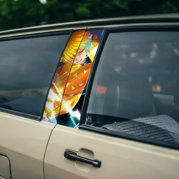 Zenitsu Agatsuma v1 Thunder Breathing Demon Corps Orange Haori Blade Katana Anime Manga Printed Car Door B Pillar Vinyl Wrap Sticker>