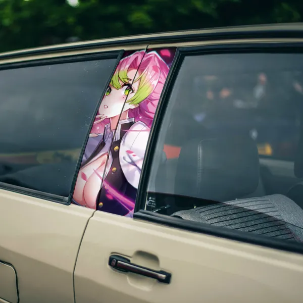 Mitsuri Kanroji v1 Love Hashira Breathing Nichirin Sword Mark Corps Otaku Waifu Girl Anime Manga Printed Car Door B Pillar Vinyl Wrap Sticker>