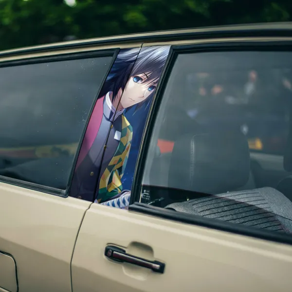 Giyu Tomioka v2 Water Hashira Breathing Half Haori Cubes Rhombi Anime Manga Printed Car Door B Pillar Vinyl Wrap Sticker>