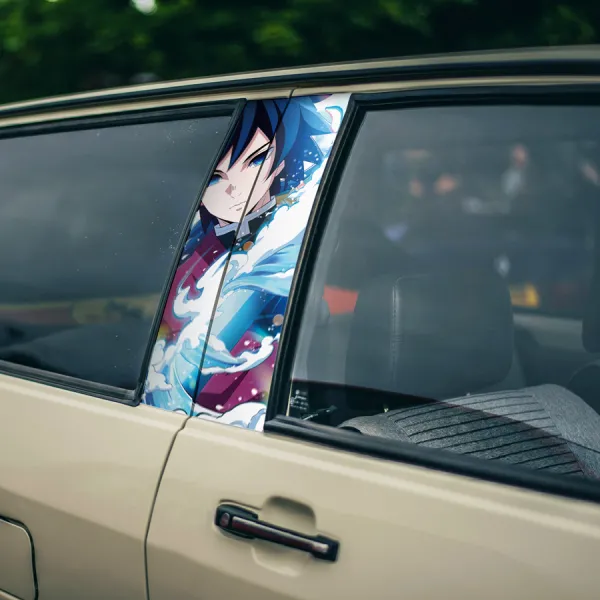 Giyu Tomioka v1 Water Hashira Breathing Half Haori Cubes Rhombi Anime Manga Printed Car Door B Pillar Vinyl Wrap Sticker>