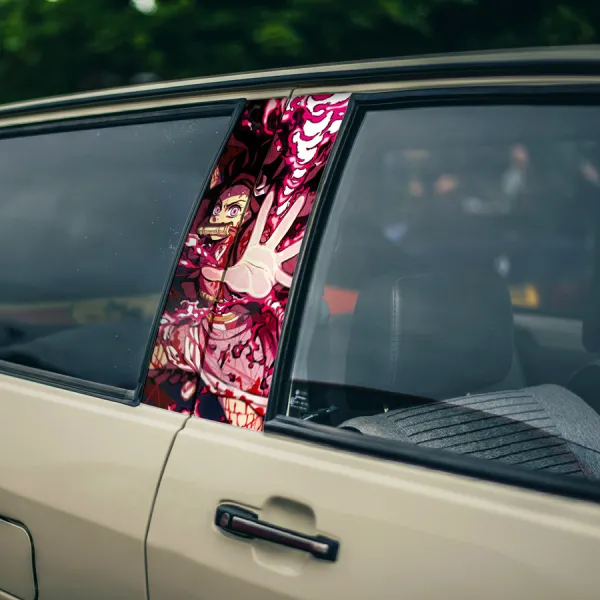 Nezuko Kamado v2 Bamboo Stick Angry Cute Demon Anime Manga Printed Car Door B Pillar Vinyl Wrap Sticker>