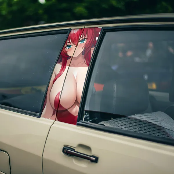 Rias Gremory v5 Lucifer Devil Kuoh Academy Crimson-Haired Ruin Princess Boobs Girl Anime Printed Car Door B Pillar Vinyl Wrap Sticker>