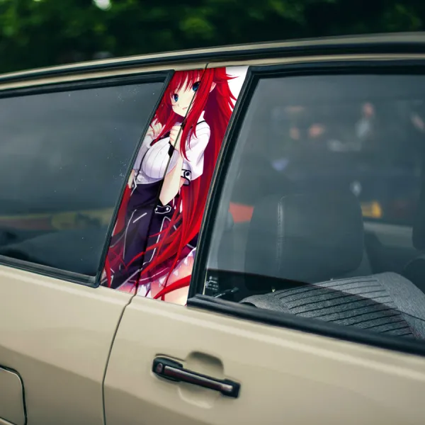 Rias Gremory v1 Lucifer Devil Kuoh Academy Crimson-Haired Ruin Princess Boobs Girl Anime Printed Car Door B Pillar Vinyl Wrap Sticker>