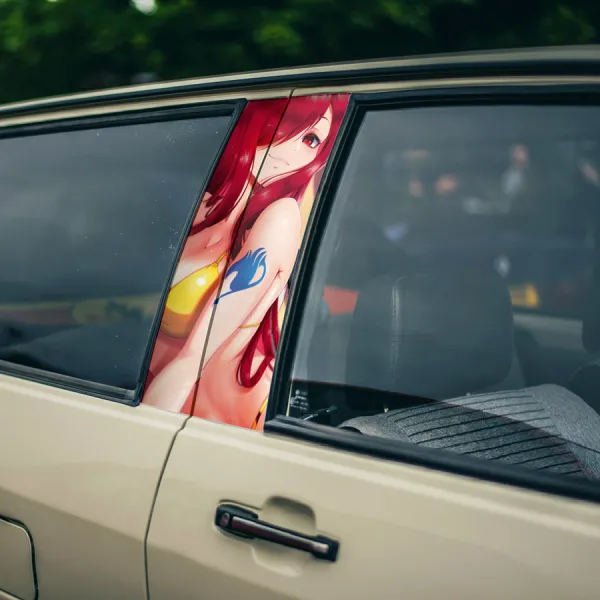 Erza Scarlet v1 Titania S-Class Mage Guild Team Natsu Requip Knight Sword Magic Heaven Waifu Girl Anime Manga Printed Car Door B Pillar Vinyl Wrap Sticker>