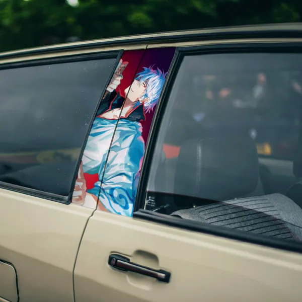 Gintoki Sakata v6 Yorozuya White Yaksha Demon Shiroyasha Samurai Yukata Manga Anime Printed Car Door B Pillar Vinyl Wrap Sticker>