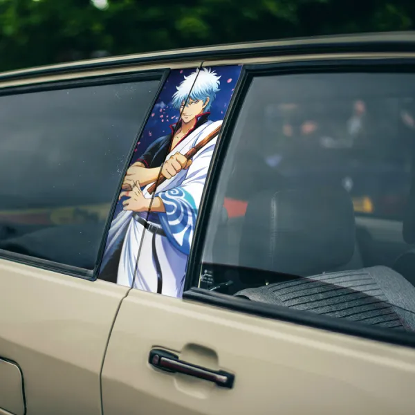 Gintoki Sakata v5 Yorozuya White Yaksha Demon Shiroyasha Samurai Yukata Manga Anime Printed Car Door B Pillar Vinyl Wrap Sticker>