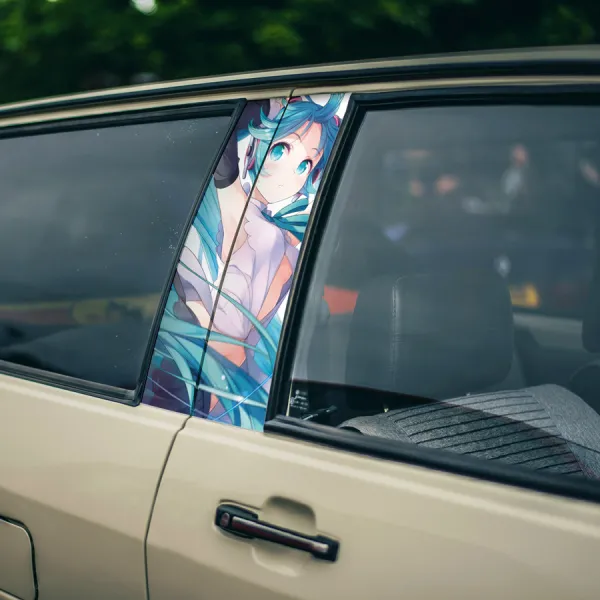 Miku 01 v1 Vocaloid Virtual Idol Singer Weeb Otaku Waifu Anime Manga Girl Printed Car Door B Pillar Vinyl Wrap Sticker>