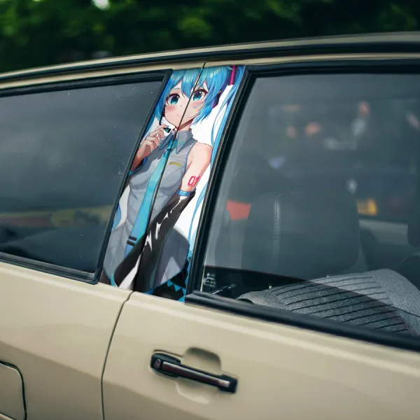 Miku 01 v2 Vocaloid Virtual Idol Singer Weeb Otaku Waifu Anime Manga Girl Printed Car Door B Pillar Vinyl Wrap Sticker>