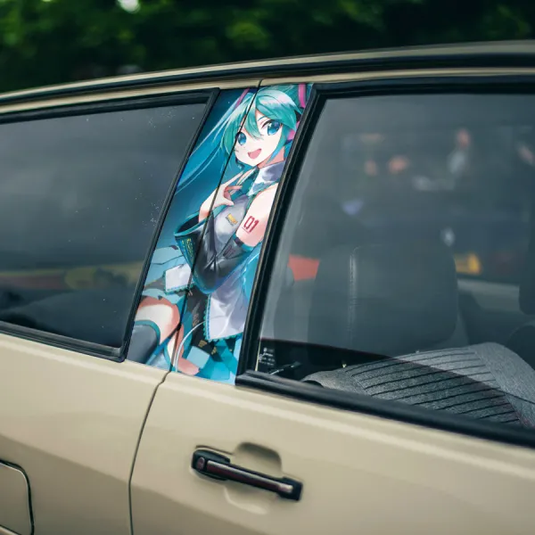 Miku 01 v3 Vocaloid Virtual Idol Singer Weeb Otaku Waifu Anime Manga Girl Printed Car Door B Pillar Vinyl Wrap Sticker>