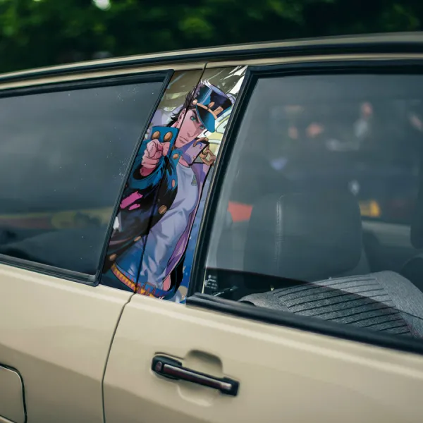 Jotaro Kujo v5 Stand Star Platinum Cap Golden Hand Symbol Chain Anime Manga Printed Car Door B Pillar Vinyl Wrap Sticker>