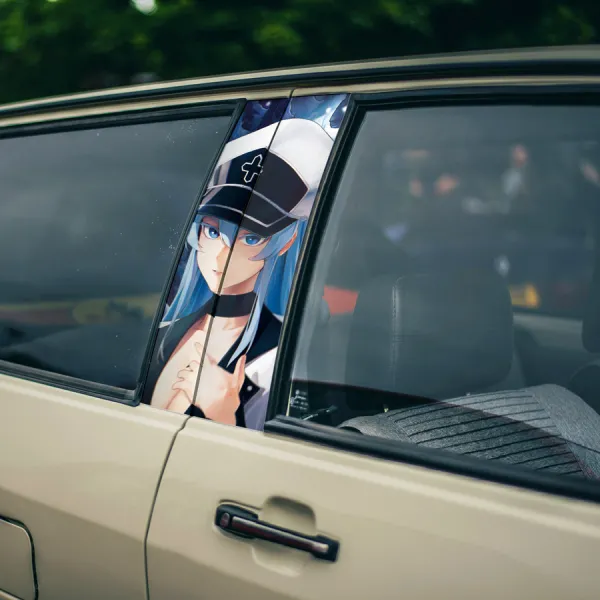 Esdeath v1 General Jaegers Empire Demon's Extract Teigu Night Raid Assassin Soukai Shingu Katana Waifu Girl Anime Manga Printed Car Door B Pillar Vinyl Wrap Sticker>