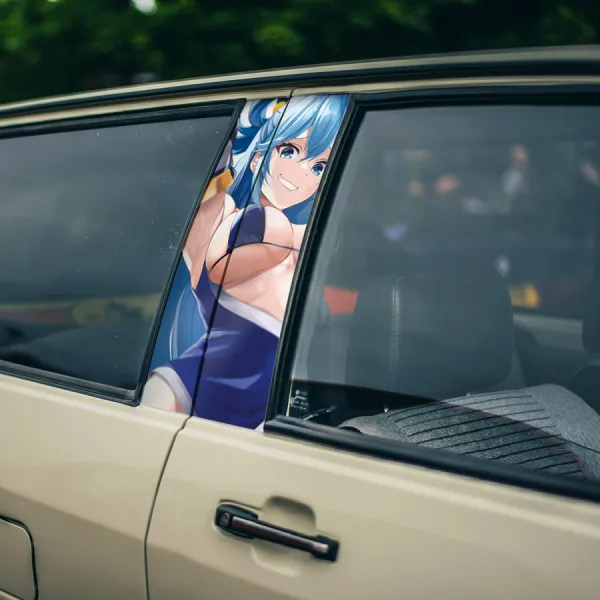 Aqua v2 Goddess of Water Party Tricks Lady Greedy Axis Order Adventurer Guild Kingdom Belzerg Waifu Girl Anime Manga Printed Car Door B Pillar Vinyl Wrap Sticker>