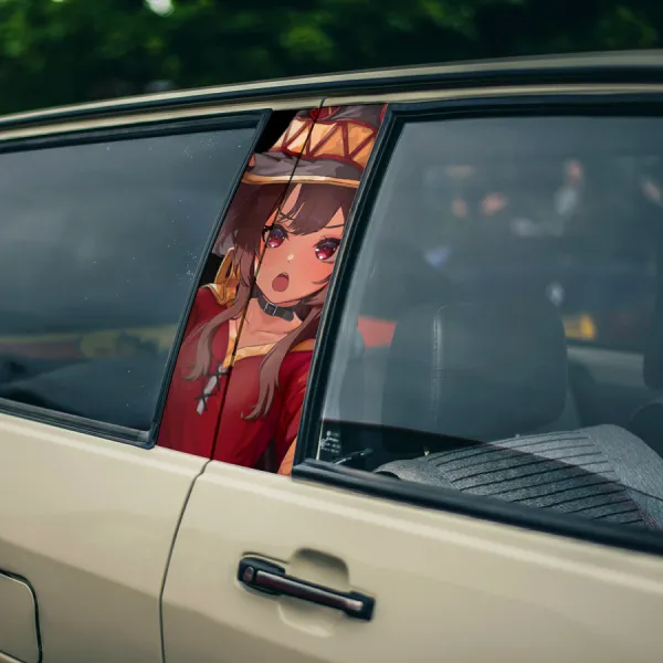 Megumin v2 Arch Wizard Magic Crimson Demon Crazy Explosion Psycho Duxion Slaye Belzerg Fantasy World Waifu Girl Anime Manga Printed Car Door B Pillar Vinyl Wrap Sticker>