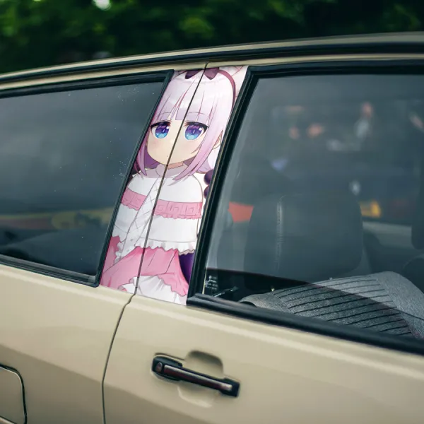 Kanna Kamui v2 Dragon Tribal Three Beads Horns Blue Eyes Tohru Exile Girl Anime Manga Printed Car Door B Pillar Vinyl Wrap Sticker>