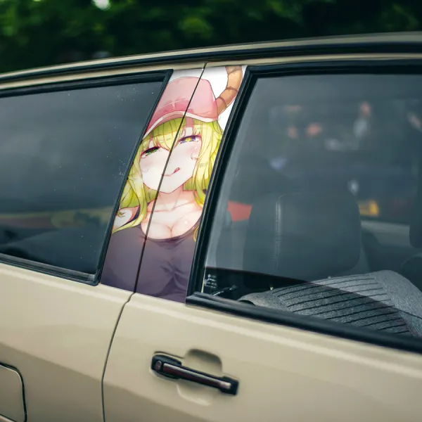 Lucoa v2 Quetzalcoatl Dragon Goddess Iris Eyes Green Pink Cap Horns Spectating Faction Waifu Boobs Girl Anime Printed Car Door B Pillar Vinyl Wrap Sticker>