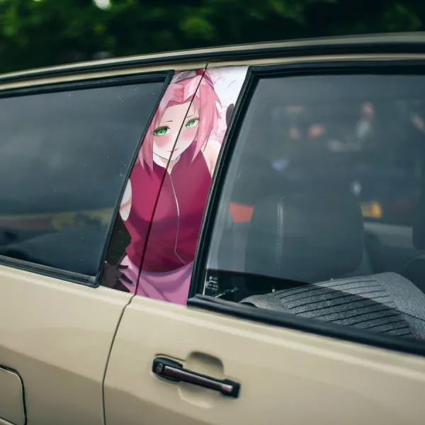 Sakura v2 Haruno Uchiha Kunoichi Konohagakure Shinobi Clan Team 7 Kakashi Kekkei Genkai Pink Waifu Girl Anime Manga Printed Car Door B Pillar Vinyl Wrap Sticker>