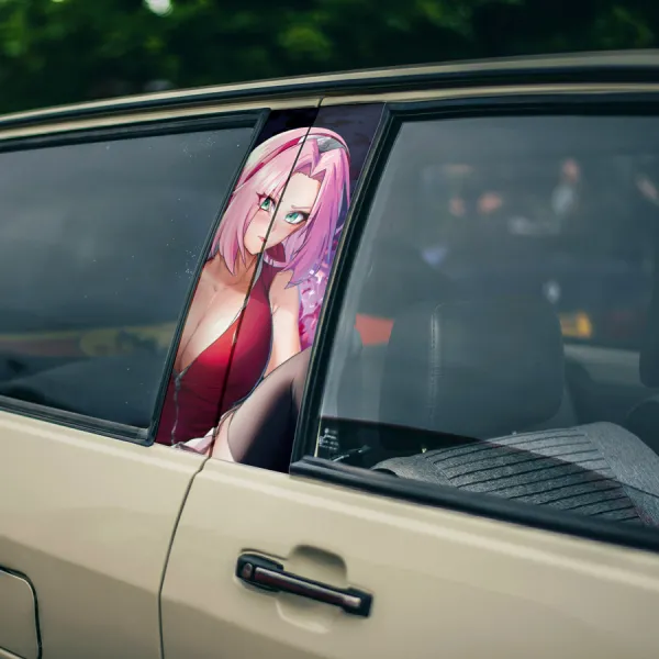 Sakura v1 Haruno Uchiha Kunoichi Konohagakure Shinobi Clan Team 7 Kakashi Kekkei Genkai Pink Waifu Girl Anime Manga Printed Car Door B Pillar Vinyl Wrap Sticker>