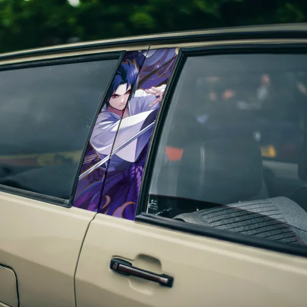 Sasuke Uchiha v2 Shinobi Konohagakure Akatsuki Cloud Sharingan Wheel Red Eye Clan Ninja Team 7 Kekkei Genkai Anime Manga Printed Car Door B Pillar Vinyl Wrap Sticker>