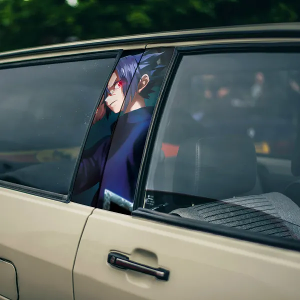Sasuke Uchiha v1 Shinobi Konohagakure Akatsuki Cloud Sharingan Wheel Red Eye Clan Ninja Team 7 Kekkei Genkai Anime Manga Printed Car Door B Pillar Vinyl Wrap Sticker>