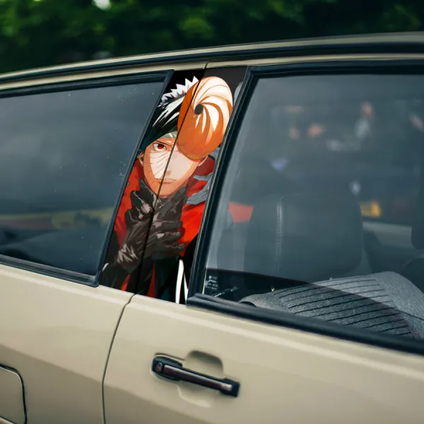 Obito Uchiha v1 Akatsuki Tobi Masked Madara Sharingan Red Wheel Eye Shinobi Konohagakure Anime Manga Printed Car Door B Pillar Vinyl Wrap Sticker>